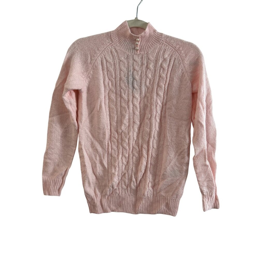 Karen Scott Womens Petite Pink Cable Knit Sweater W/ Pearl Buttons PP 100% Acryl